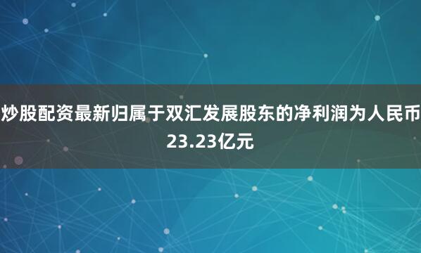 炒股配资最新归属于双汇发展股东的净利润为人民币23.23亿元